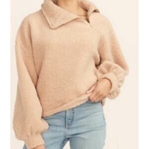 Express Boxy Crop Teddy Sherpa 1/4  Zip Pullover Sweatshirt Tan Size XL